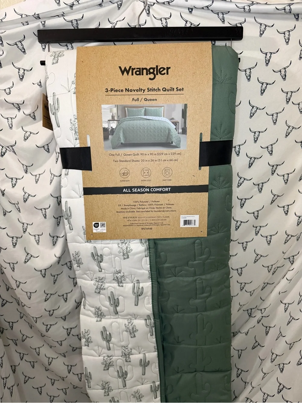 Wrangler Sage and White 3-Piece Novelty Stitch Quilt Set